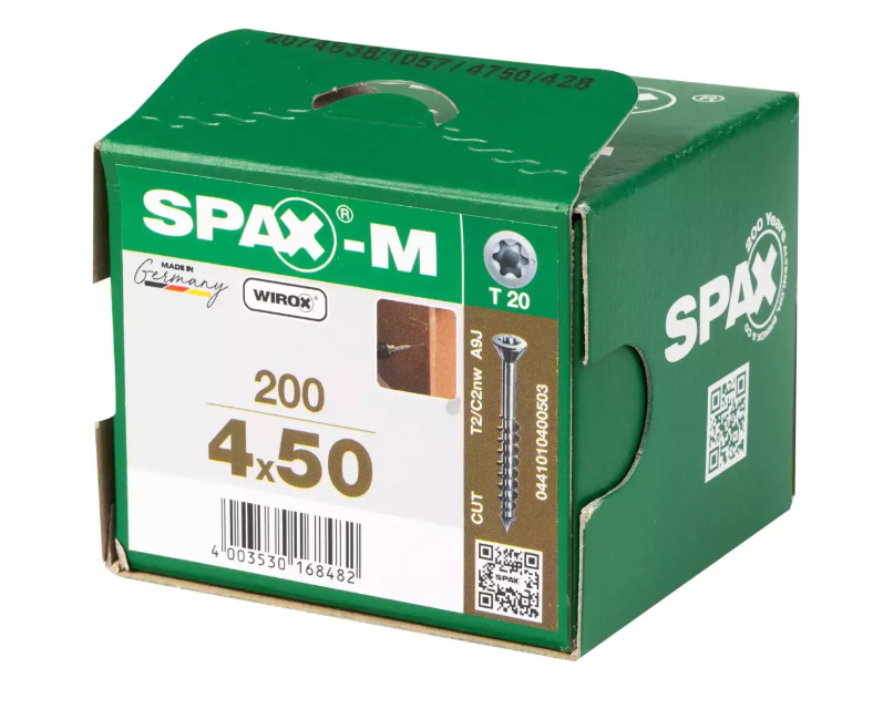 SPAX Tornillos Para Mdf 4.0 X 50mm Caja De 200 Tornillos Media Cuerda