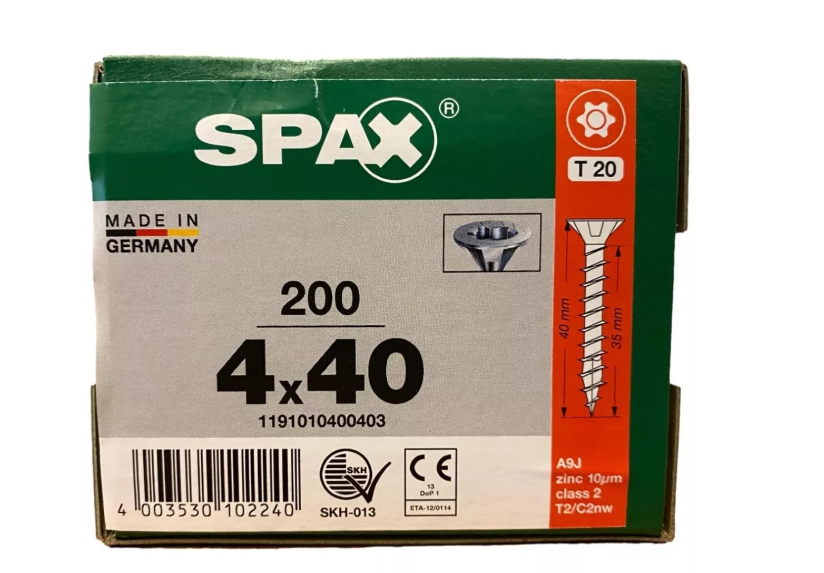 SPAX Tornillo Madera 4 X 40 Caja 200 Piezas Media Cuerda