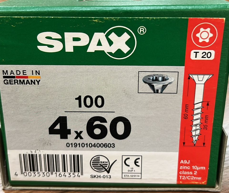 SPAX Tornillos m Para Madera 4 X 60 Caja 100 Piezas